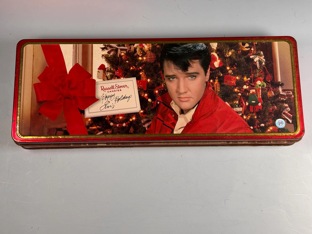 Elvis Presley Russell Stover Christmas Tin Collectible Box 1998 Vintage 12x5”